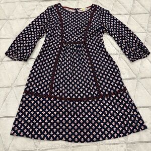 Boden Blue Red Luna Prairie Dress Women’s 8R Floral Back Zip 3/4 Sleeve Pocket